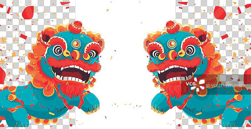 白色的中国狮子舞庆祝表演图片素材