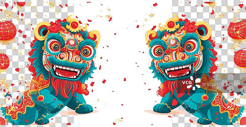 白色的中国狮子舞庆祝表演图片素材