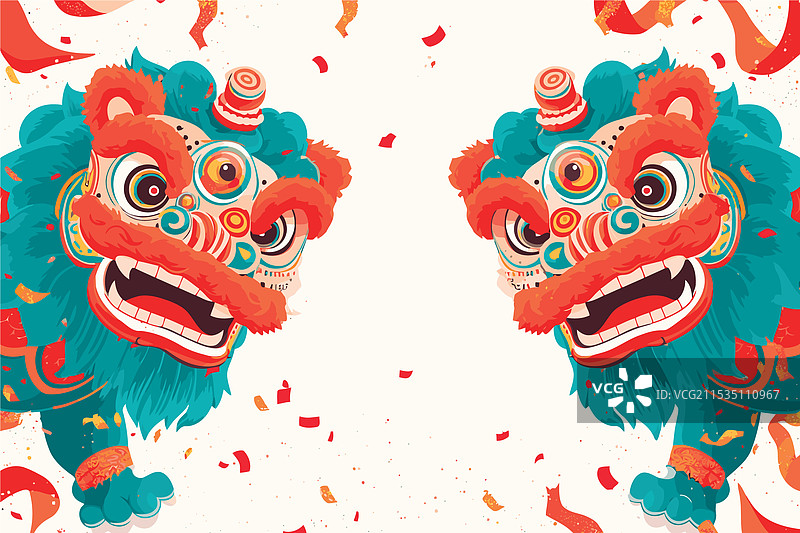 白色的中国狮子舞庆祝表演图片素材