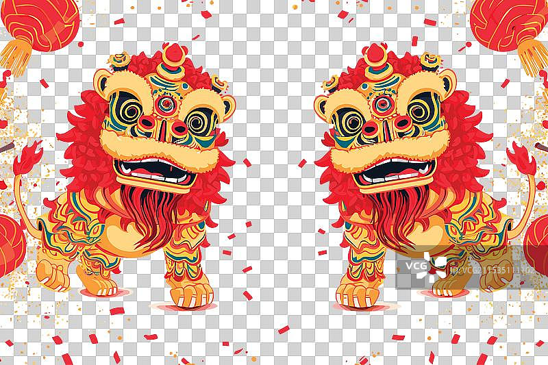 白色的中国狮子舞庆祝表演图片素材