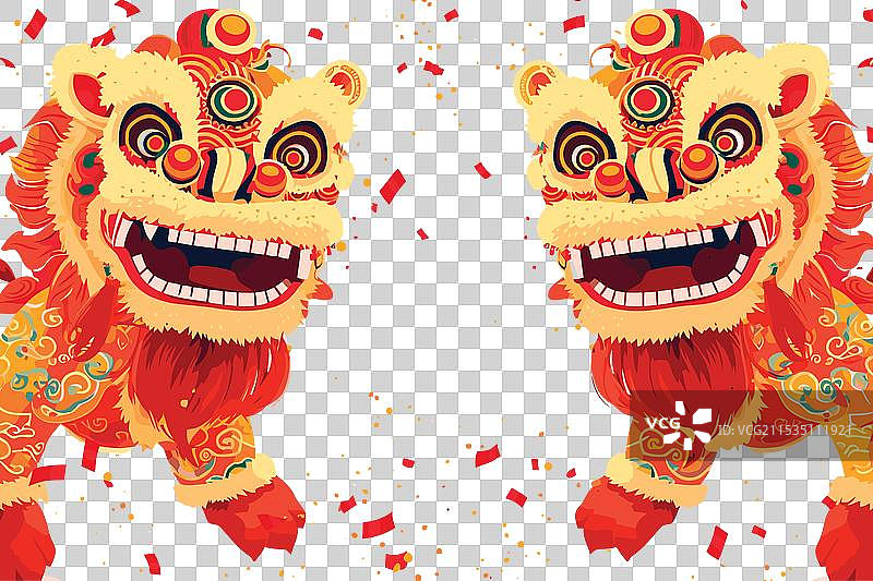 白色的中国狮子舞庆祝表演图片素材