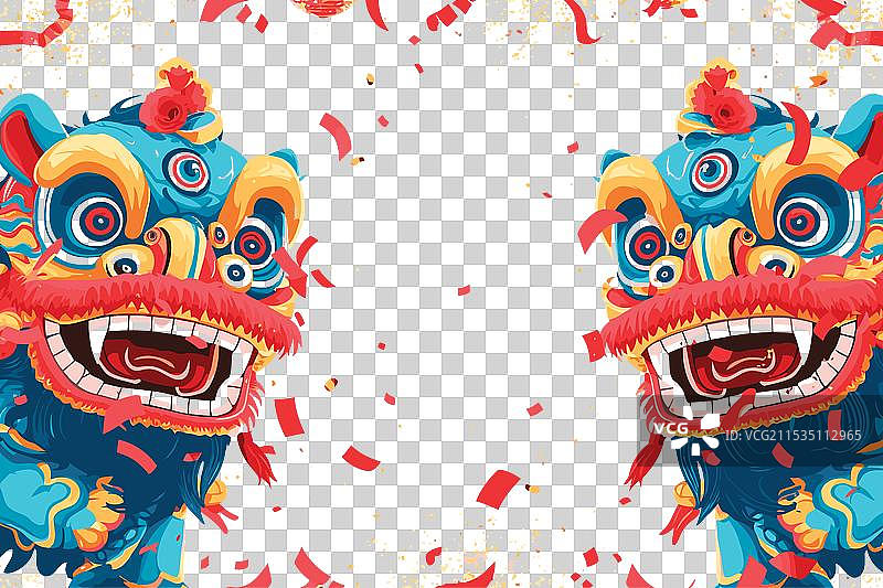 白色的中国狮子舞庆祝表演图片素材