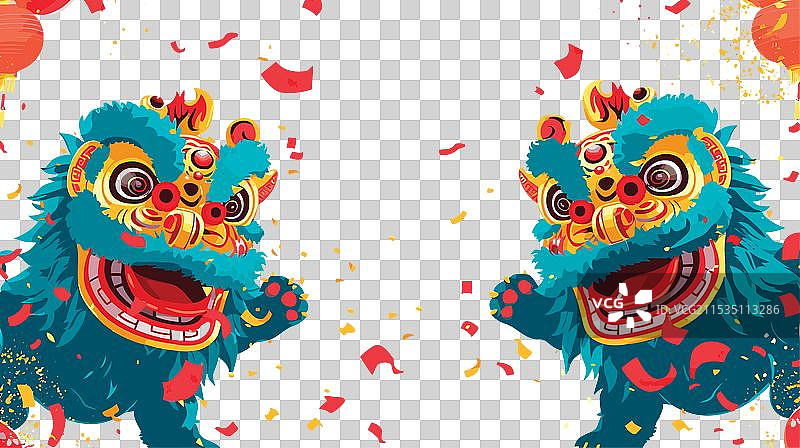 白色的中国狮子舞庆祝表演图片素材