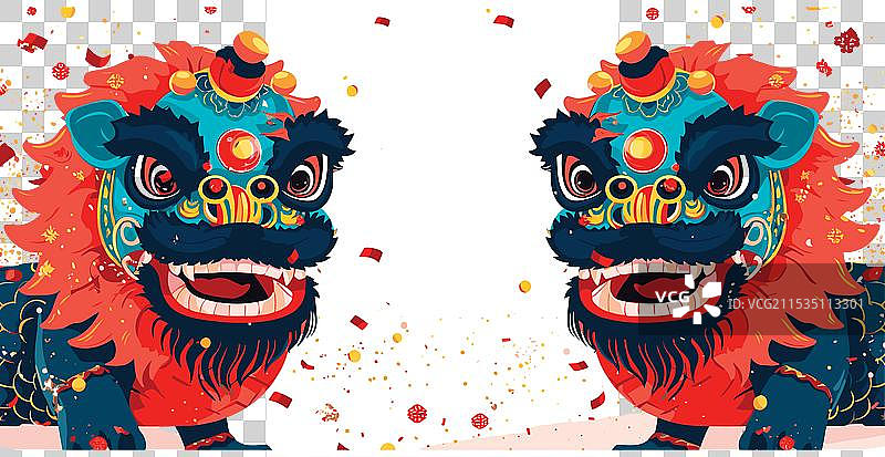 白色的中国狮子舞庆祝表演图片素材