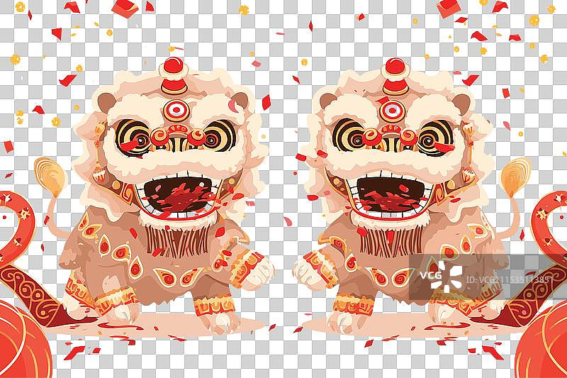 白色的中国狮子舞庆祝表演图片素材