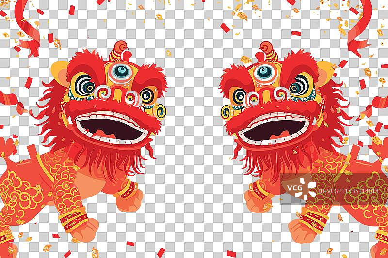 白色的中国狮子舞庆祝表演图片素材