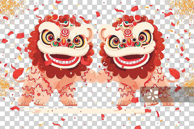 白色的中国狮子舞庆祝表演图片素材