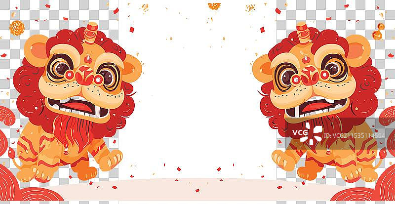 白色的中国狮子舞庆祝表演图片素材