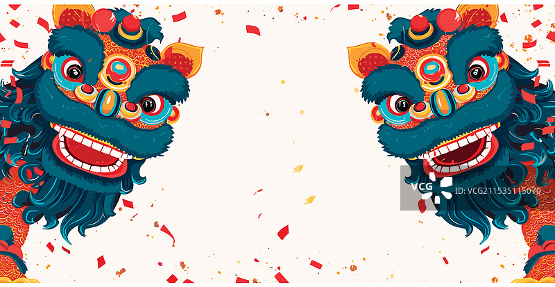 白色的中国狮子舞庆祝表演图片素材