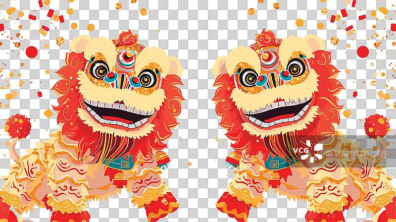 白色的中国狮子舞庆祝表演图片素材