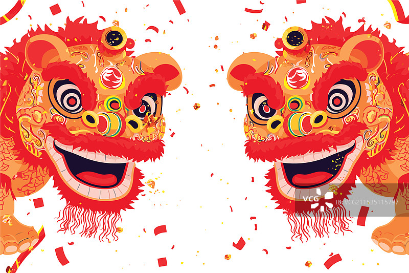 白色的中国狮子舞庆祝表演图片素材