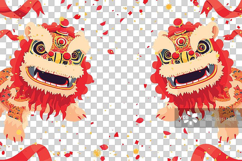 白色的中国狮子舞庆祝表演图片素材