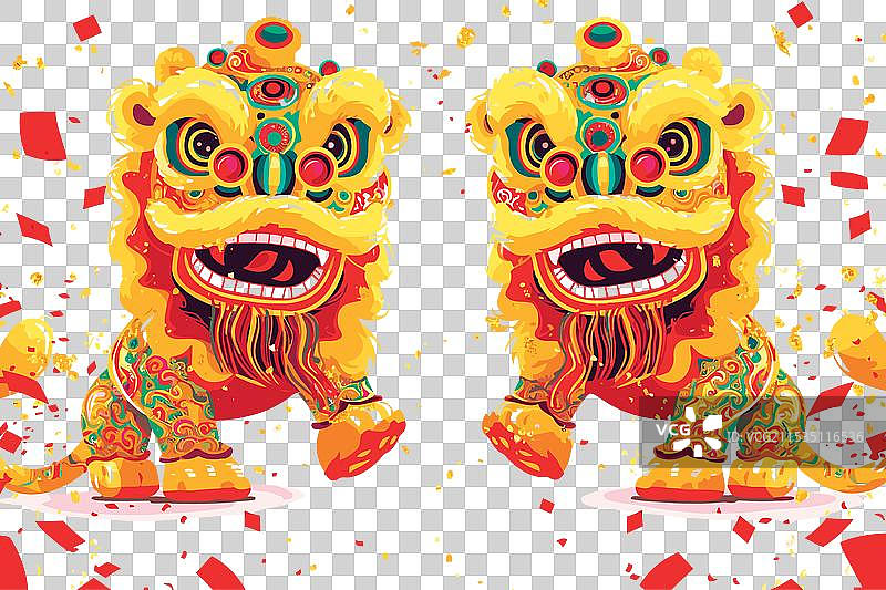 白色的中国狮子舞庆祝表演图片素材