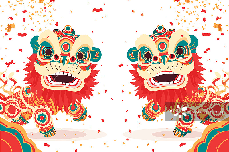 白色的中国狮子舞庆祝表演图片素材