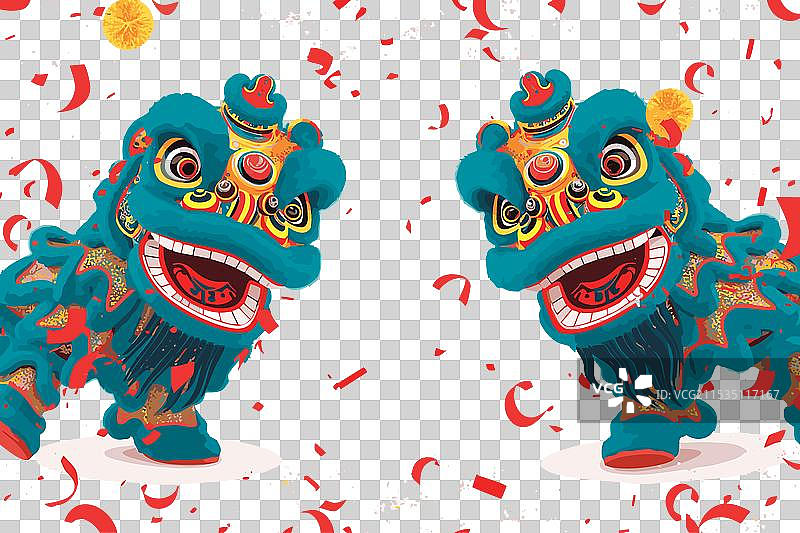 白色的中国狮子舞庆祝表演图片素材