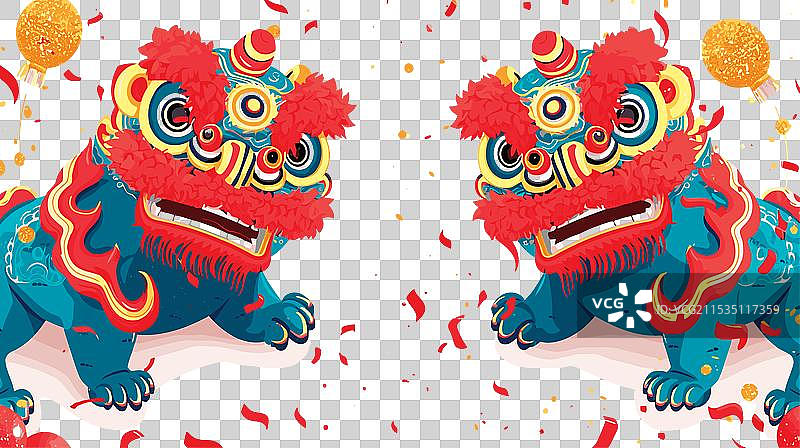 白色的中国狮子舞庆祝表演图片素材