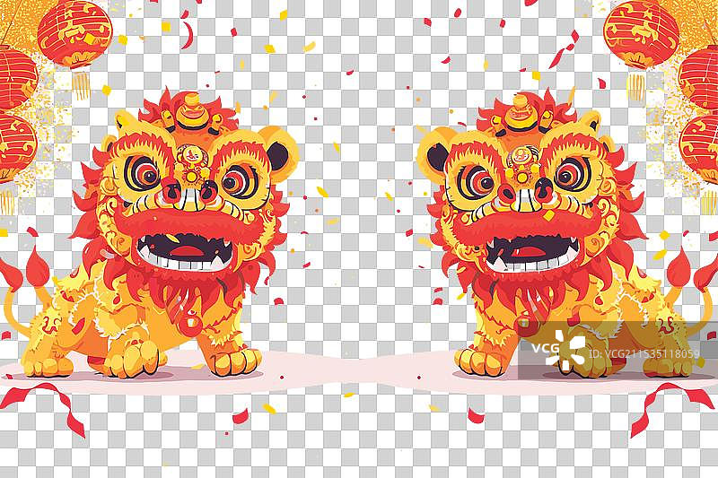 白色的中国狮子舞庆祝表演图片素材