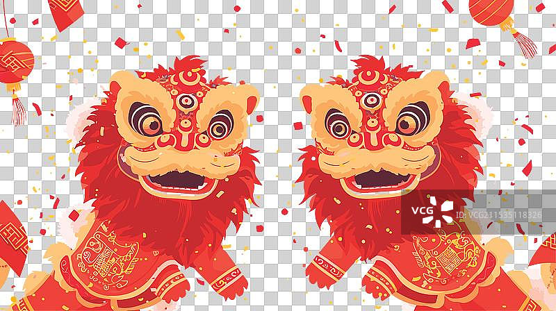 白色的中国狮子舞庆祝表演图片素材