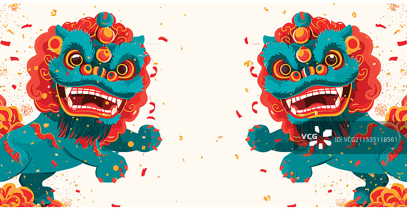 白色的中国狮子舞庆祝表演图片素材