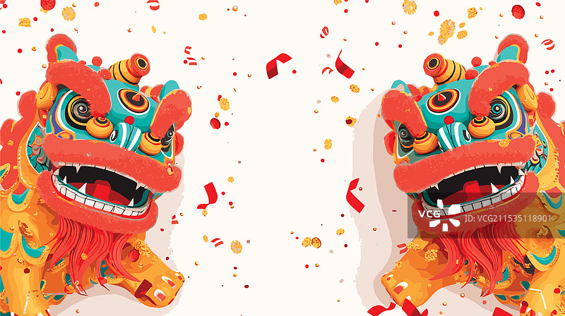 白色的中国狮子舞庆祝表演图片素材