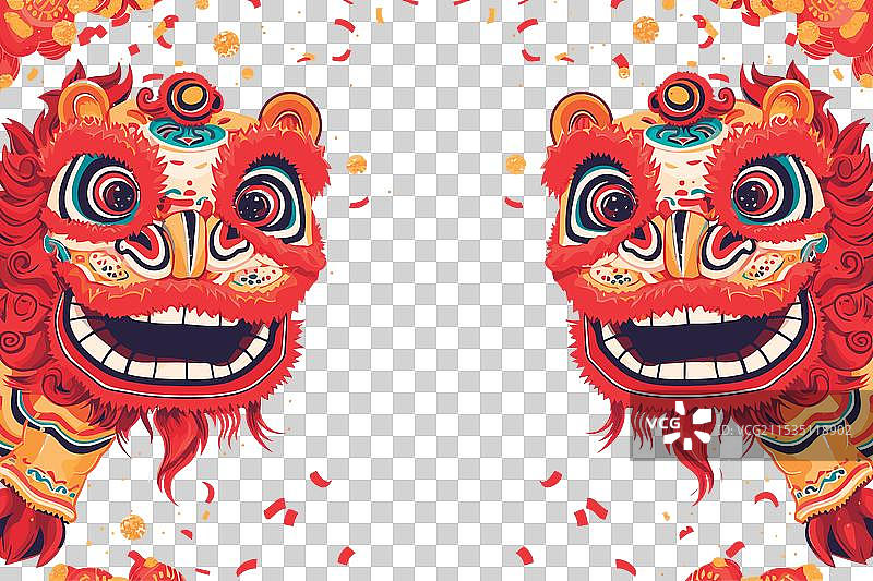 白色的中国狮子舞庆祝表演图片素材