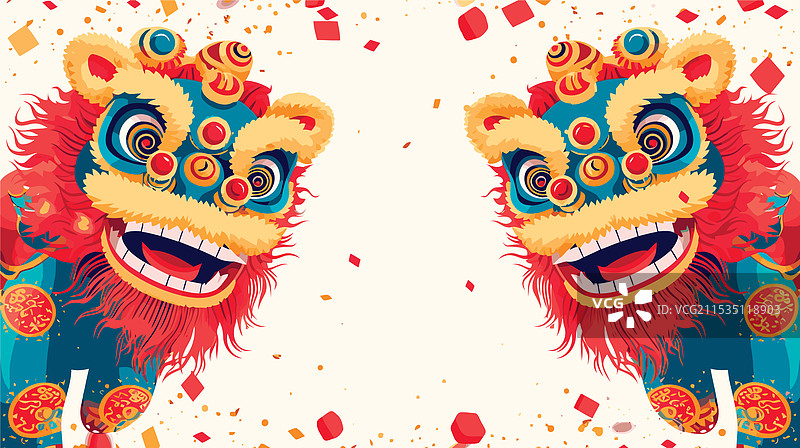 白色的中国狮子舞庆祝表演图片素材