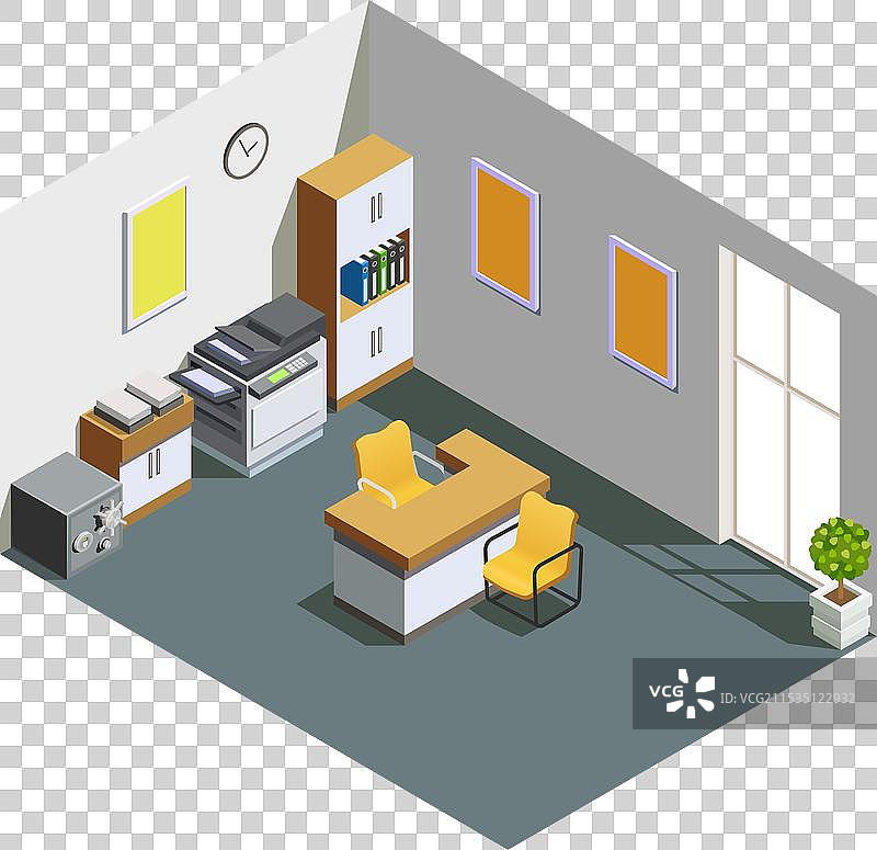 银行办公室内部等距构图图片素材