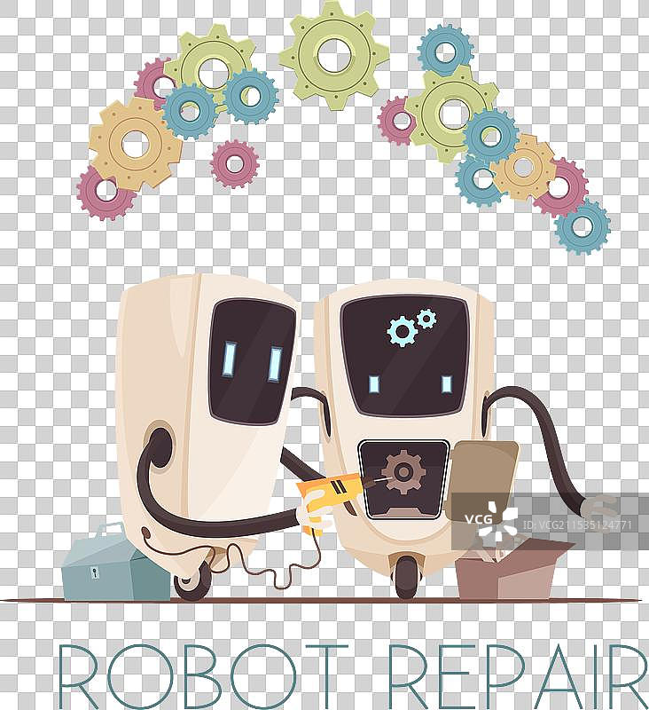 机器人修理的卡通组合图片素材