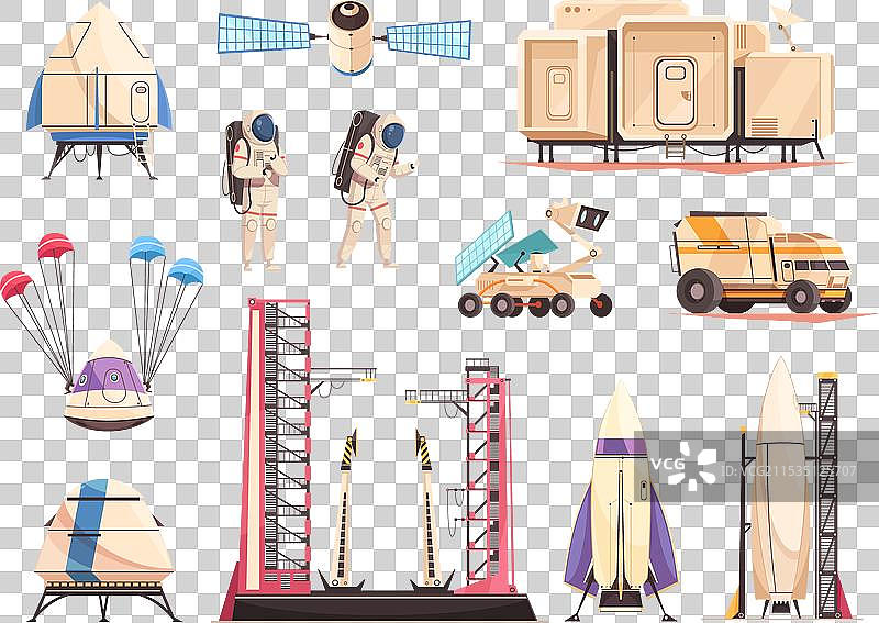 太空研究技术图标集图片素材