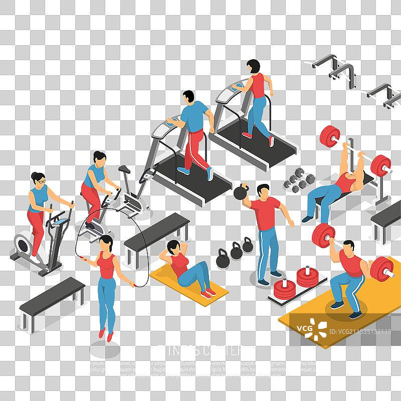 健身中心室内等角海报图片素材