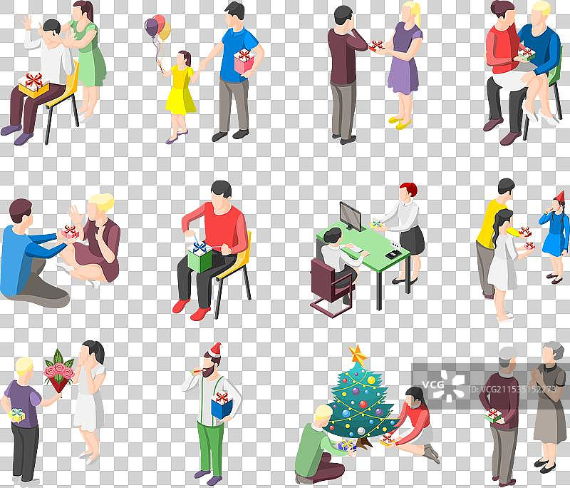 带礼物的人等距图标图片素材