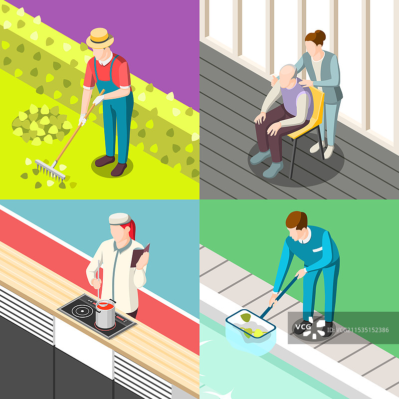 家务佣人等距设计概念图片素材