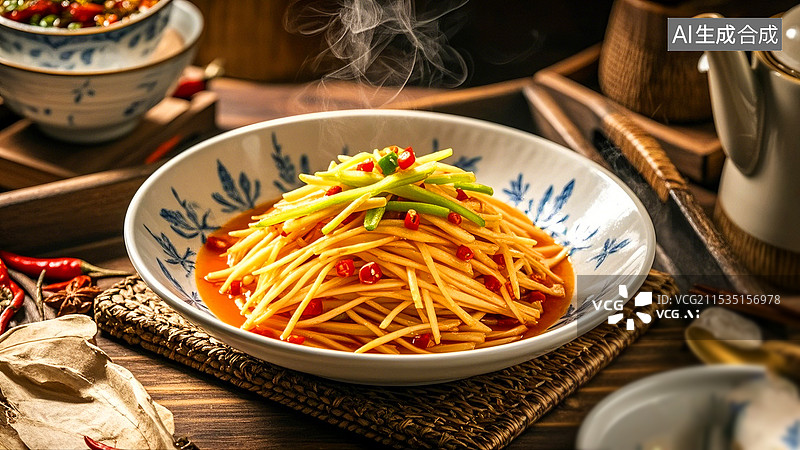 【AI数字艺术】中国美食素菜热菜家常菜酸辣土豆丝图片素材