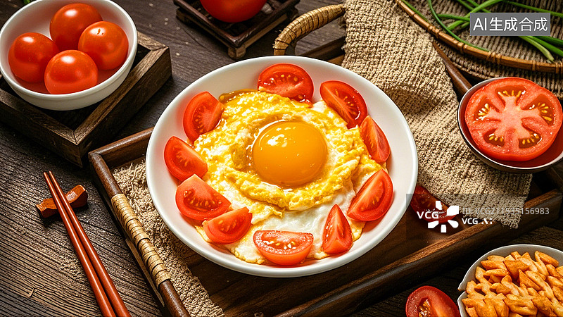 【AI数字艺术】中国美食素菜热菜家常菜西红柿炒鸡蛋图片素材