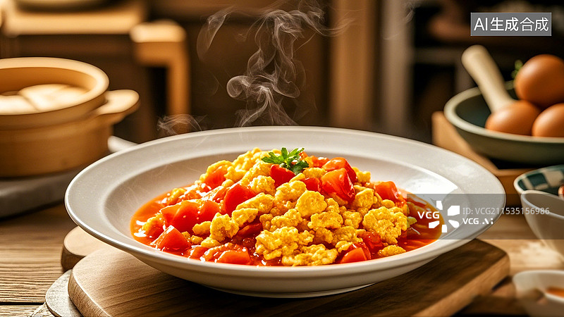 【AI数字艺术】中国美食素菜热菜家常菜西红柿炒鸡蛋图片素材