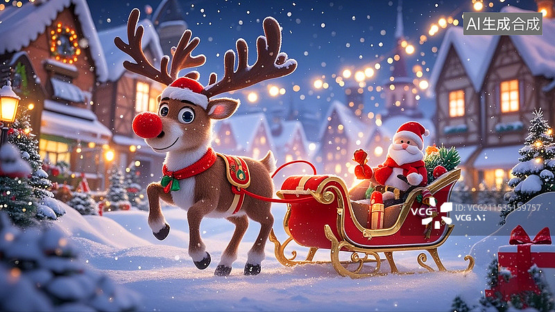 【AI数字艺术】3D卡通圣诞麋鹿图片素材