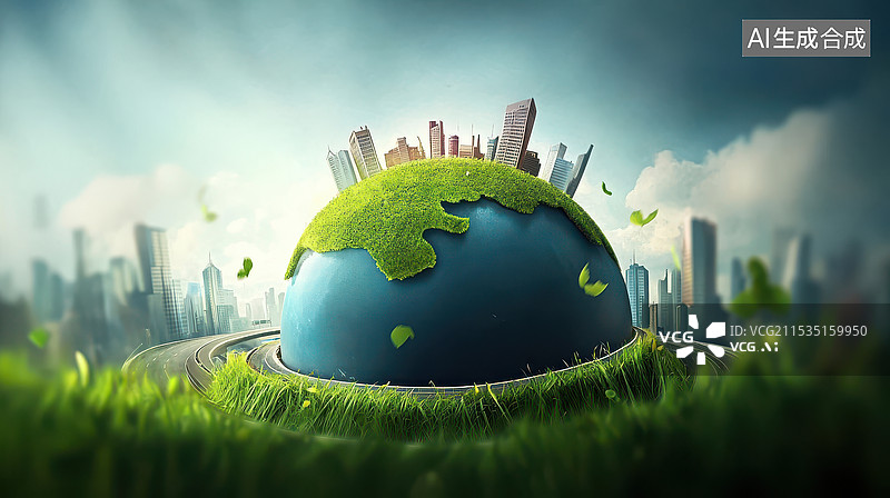 【AI数字艺术】环保地球绿植和环保城市概念图片素材