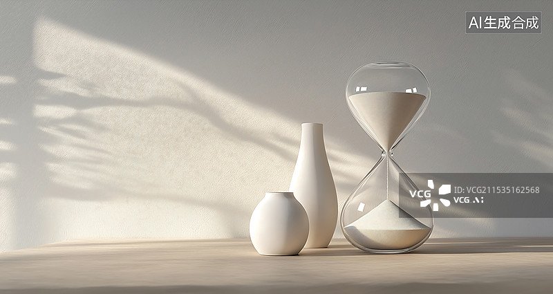 【AI数字艺术】白色雕塑时间沙漏花瓶展览陈列图片素材
