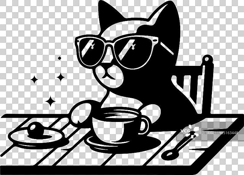 一只黑猫在桌子上休息图片素材