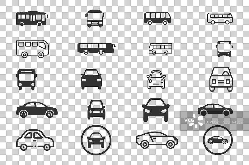 公交车和汽车运输图标集图片素材