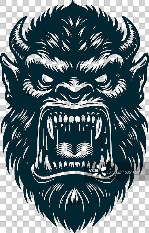 凶猛的黑色怪物头，带着愤怒的表情图片素材