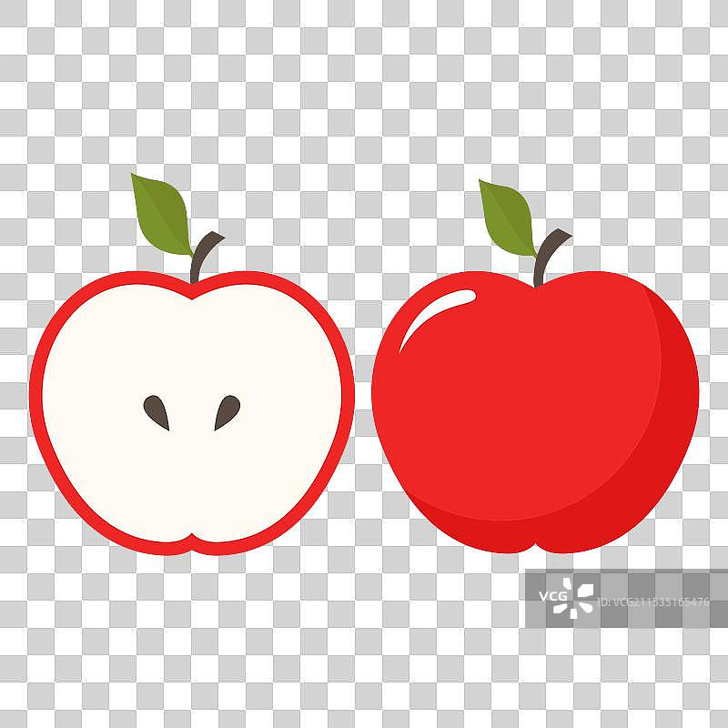 红色苹果整果和切开的水果，孤立在白色背景上图片素材