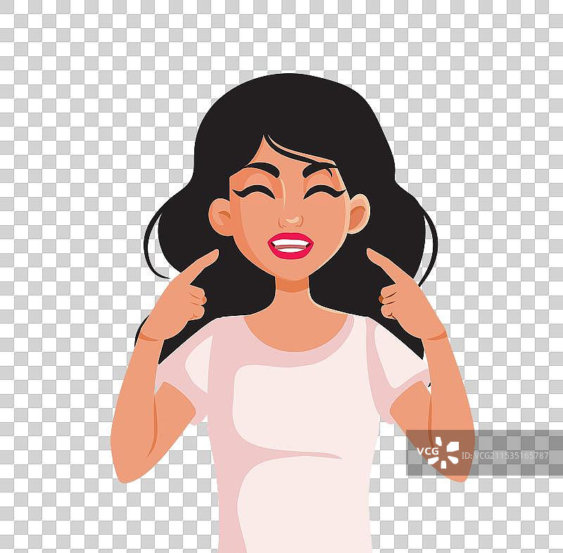 快乐的女人展现她完美的微笑图片素材