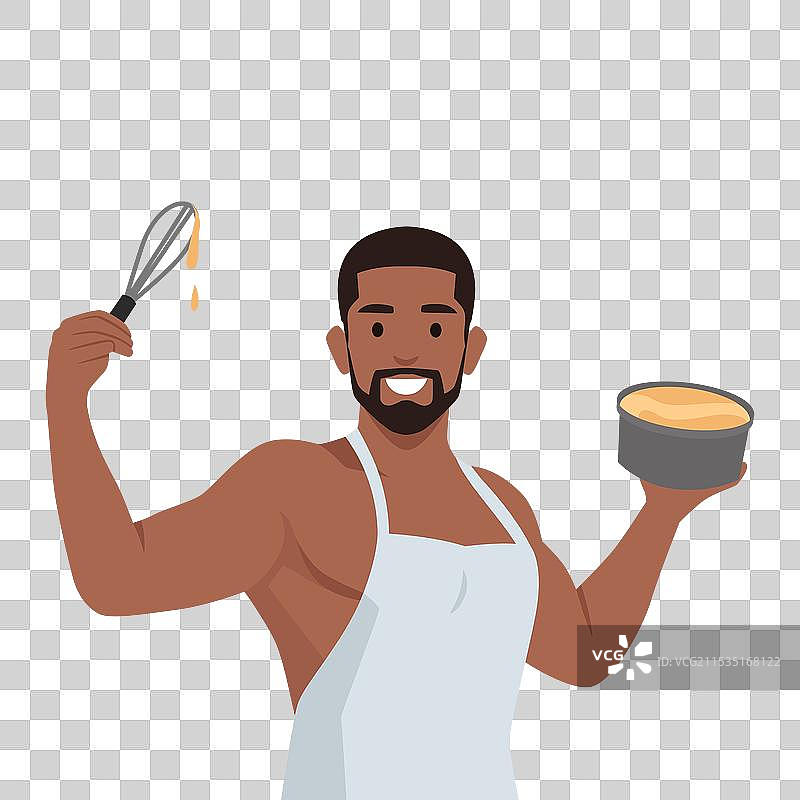 强壮男正在制作蛋白质煎饼图片素材