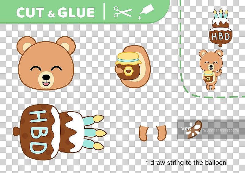 剪贴和粘贴的熊与生日气球的贴花图片素材