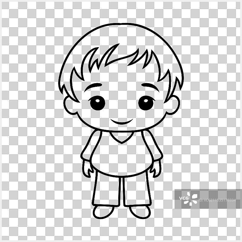 可爱的动漫男孩孤立的涂色书页面图片素材