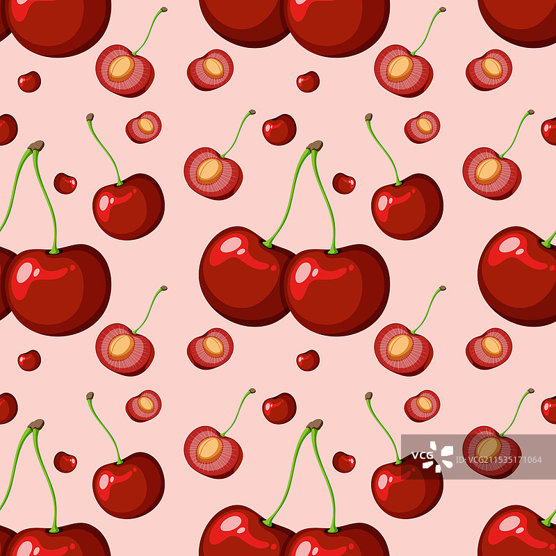 粉色背景上的樱桃和半个樱桃图片素材