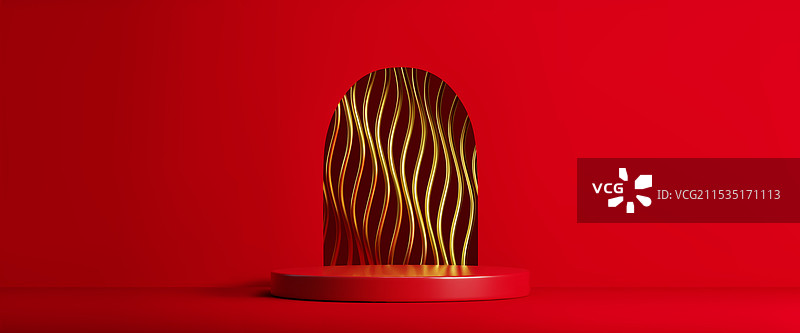 抽象金色波浪背景与红色讲台图片素材