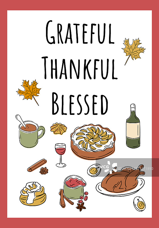 感恩节横幅，上面有涂鸦风格的食物，例如图片素材