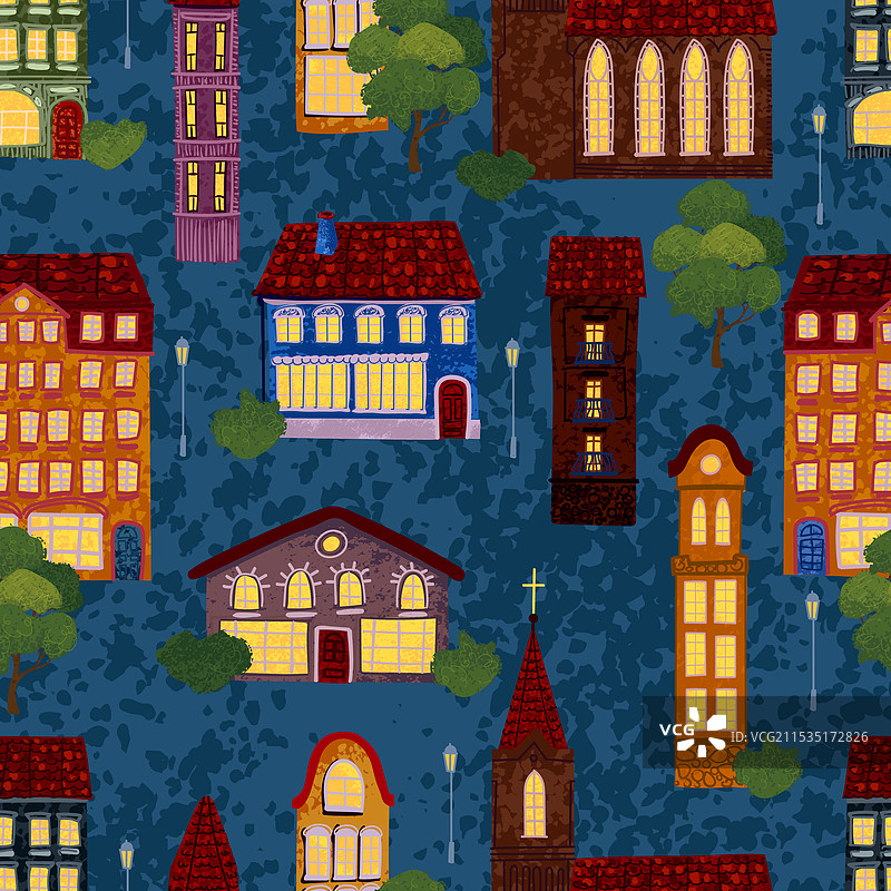夜晚城市的无缝图案图片素材